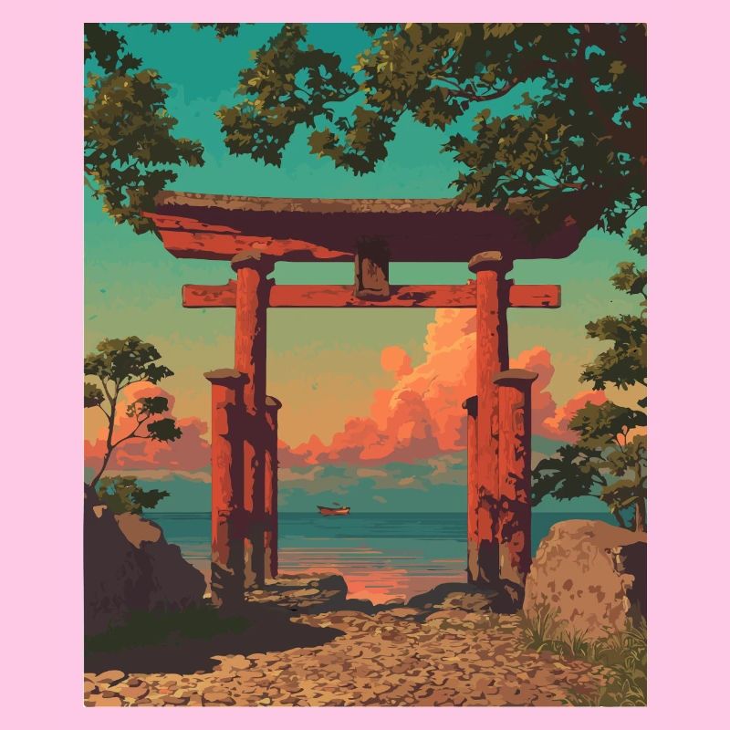 Sunset Torii Gate by the Shore