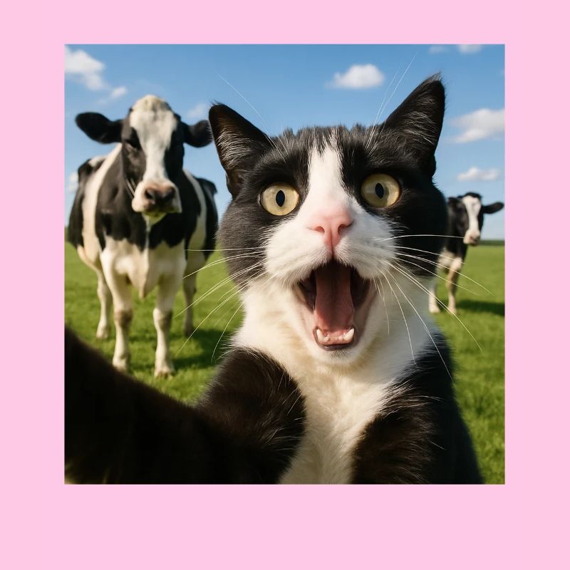 Lustige Katze Kuh Selfie Geschenkidee
