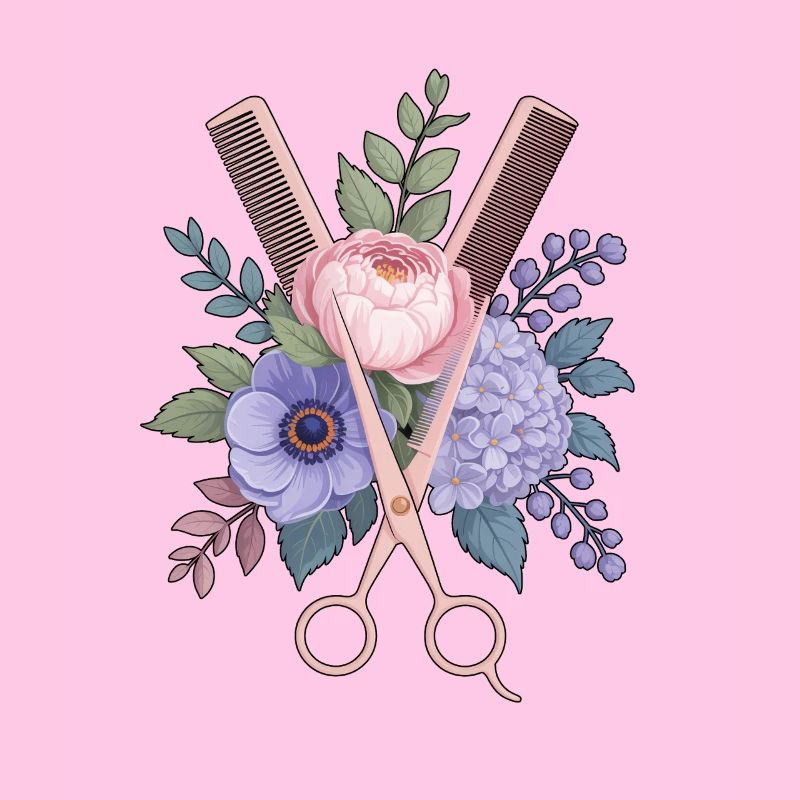 Friseur Schere Kamm Blumen