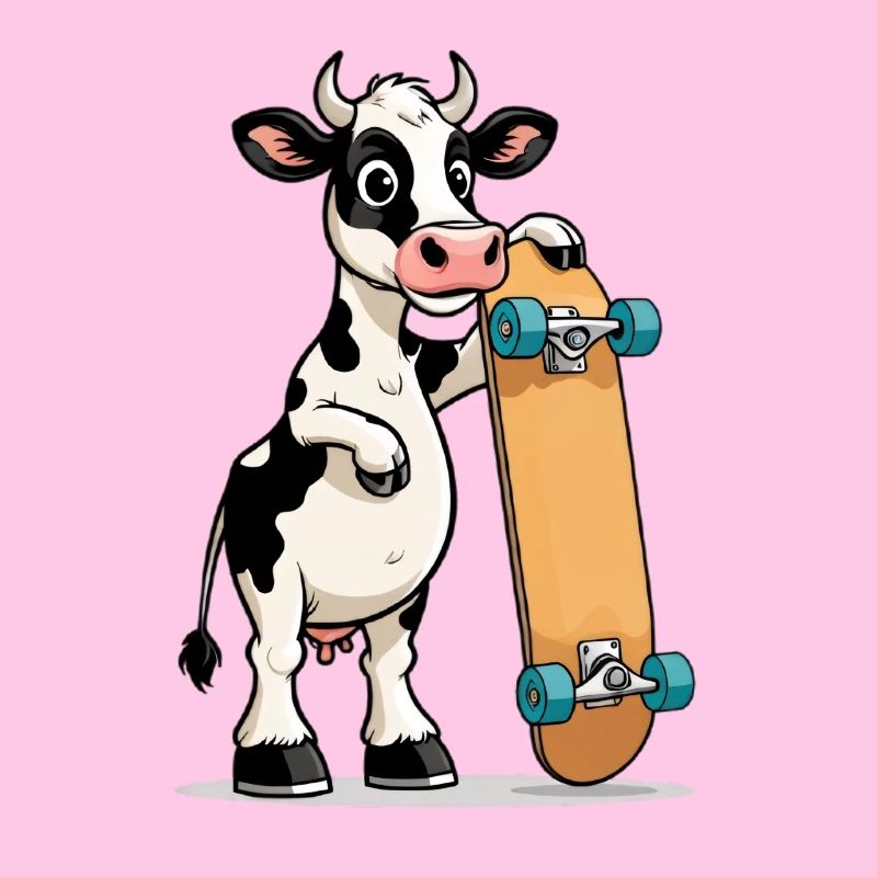 Kuh mit Skateboard