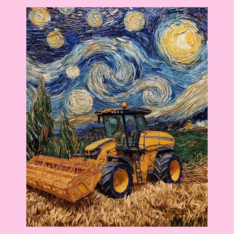 moissonneuse-batteuse fermier style van gogh étoilé