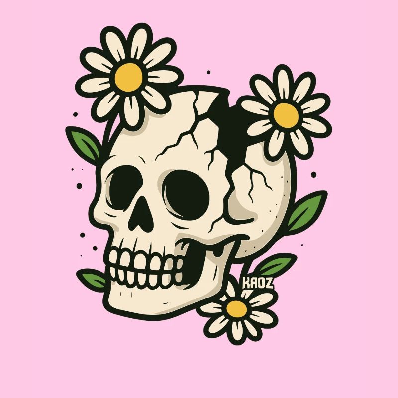 Schädel mit Blumenkranz
