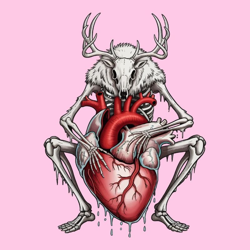 Anatomischer Hirsch mit blutendem Herz