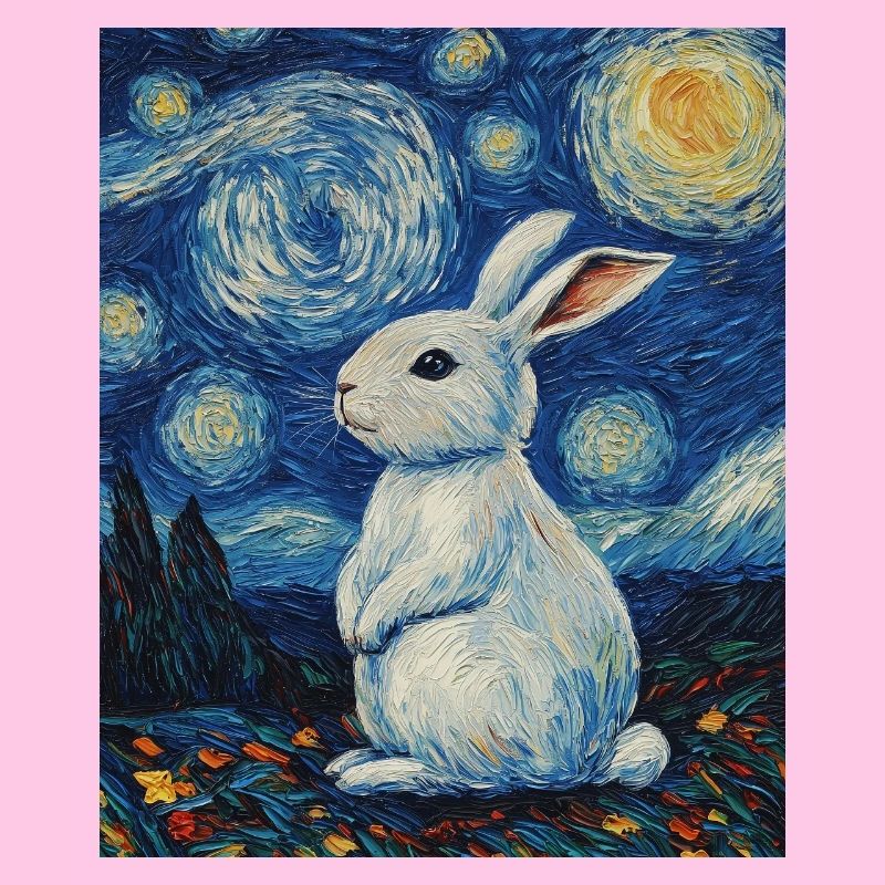 Rabbit Van Gogh Style Starry Night