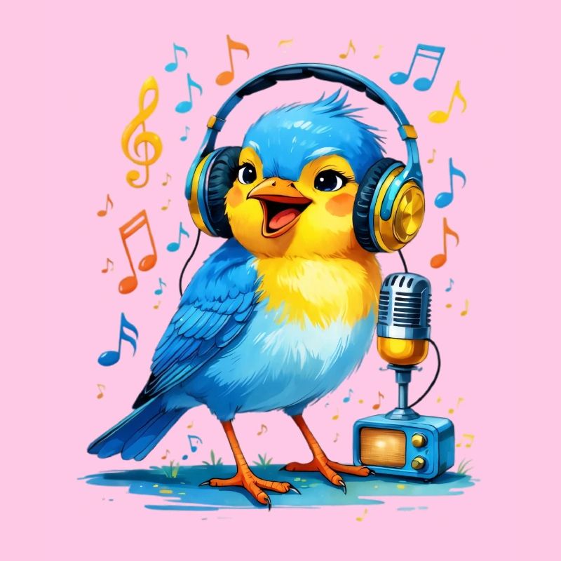 Karaoke Vogel mit Kopfhörern
