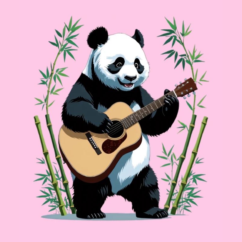 Guitariste panda dans la forêt de bambous