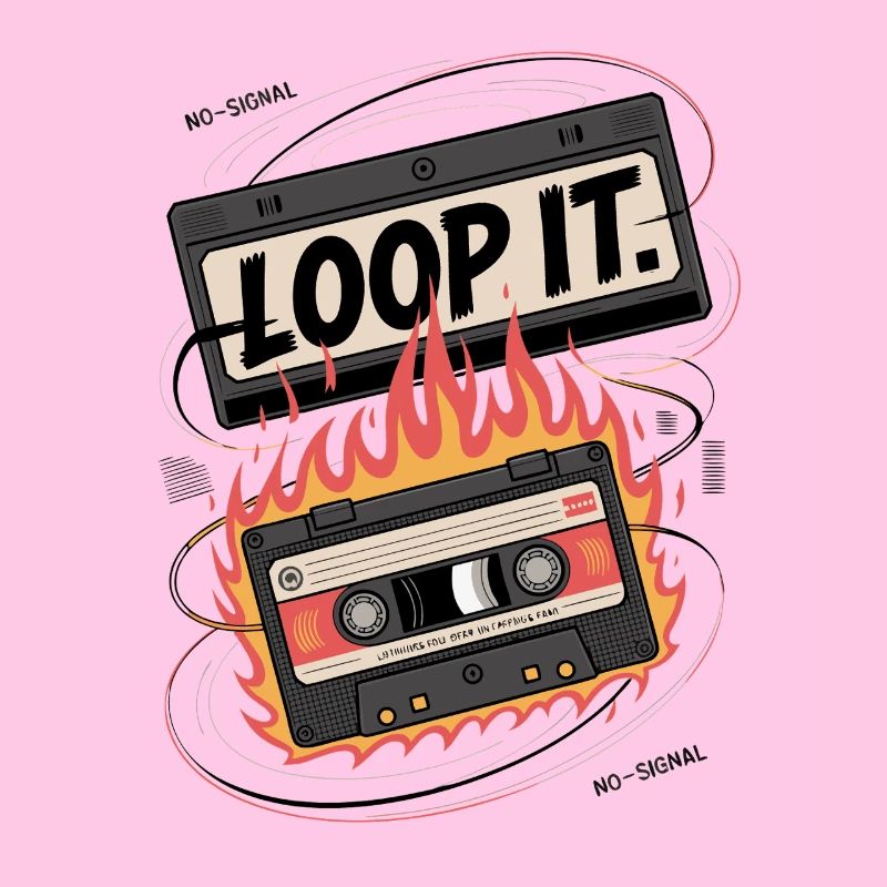 Retro Kassette mit "Loop It" Flammen-Design