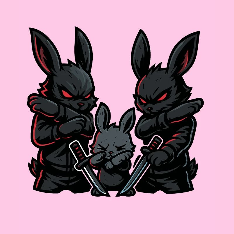 osterhase ninja dabbing, bunny mit katanas