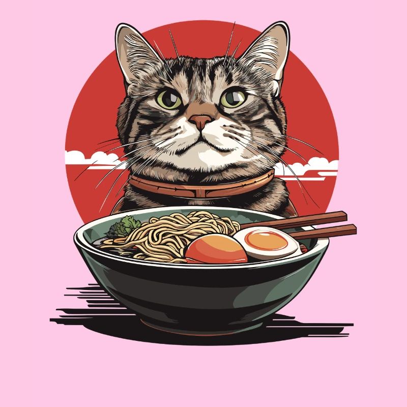 Cat with ramen bowl