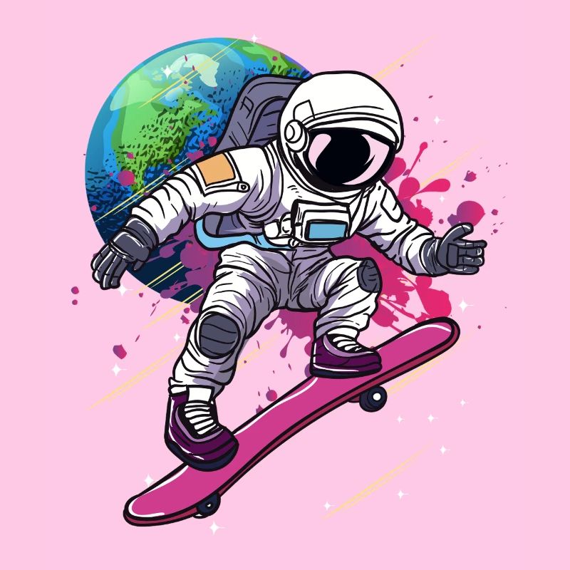 Astronaut Skateboard Earth