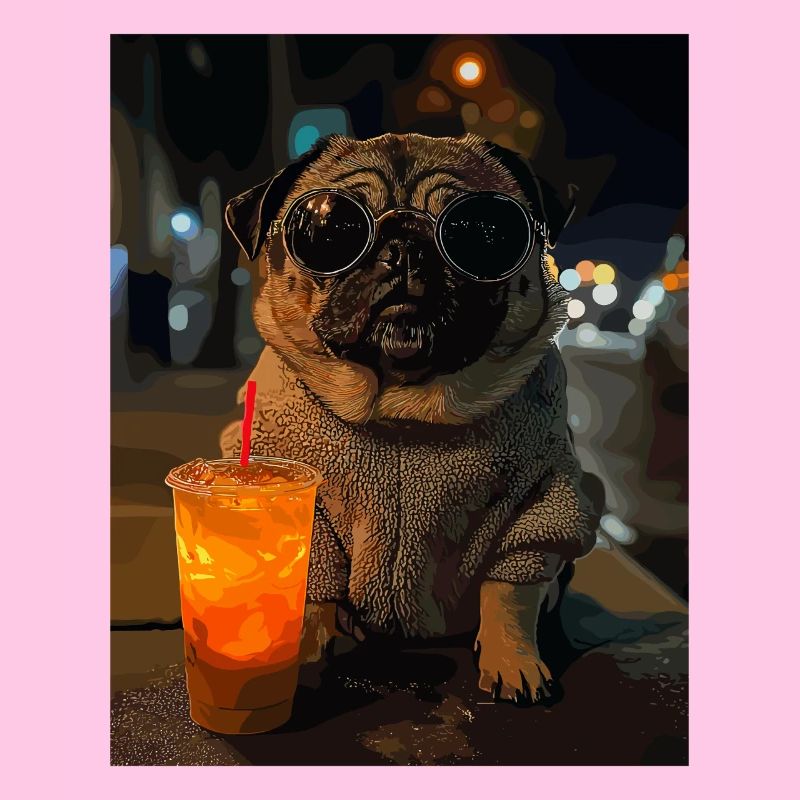 Mops mit Eisdrink