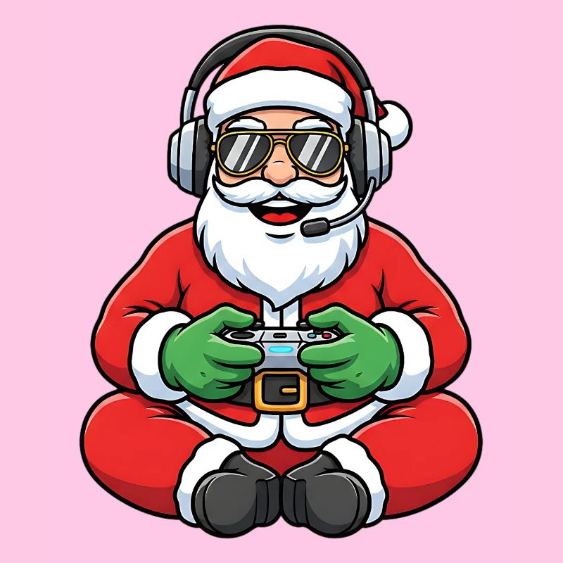 Gamer Weihnachtsmann Spielt Videospiel-Controller