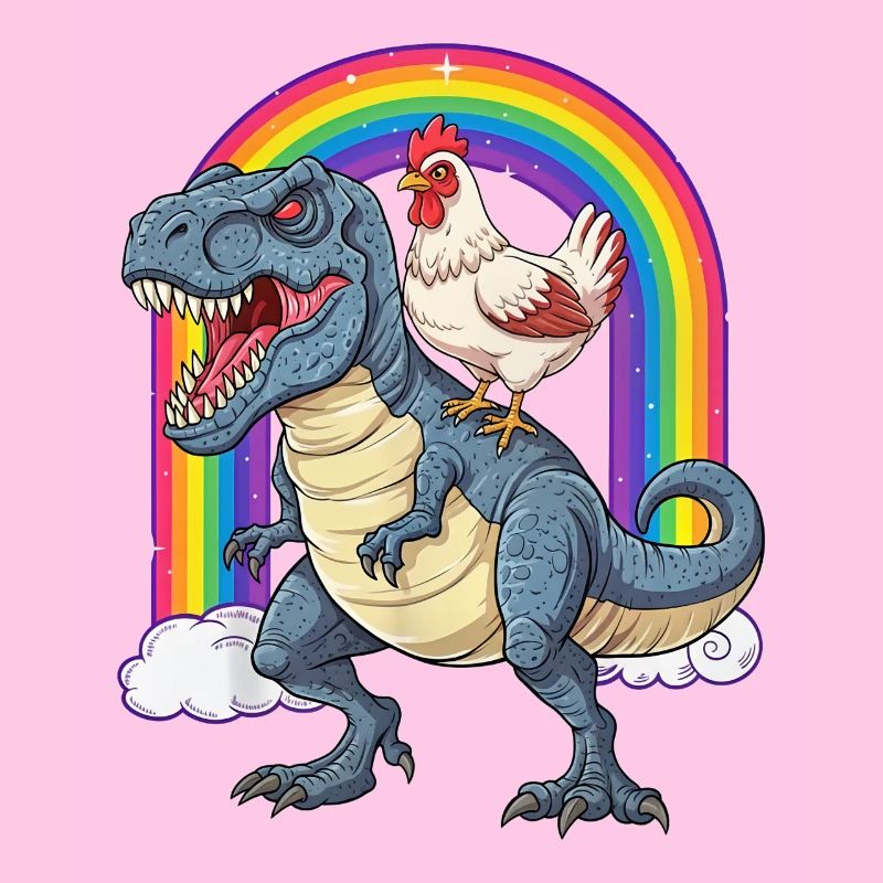 Chicken Riding T-Rex Dinosaur Rainbow
