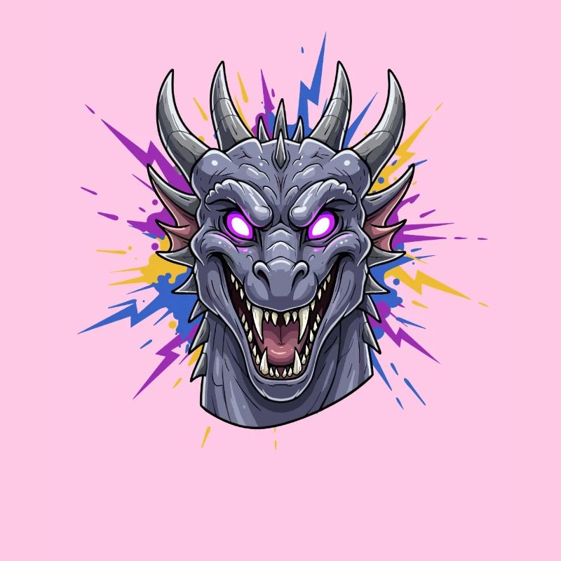 Neon-Drache Kopf mit Farbspritzern