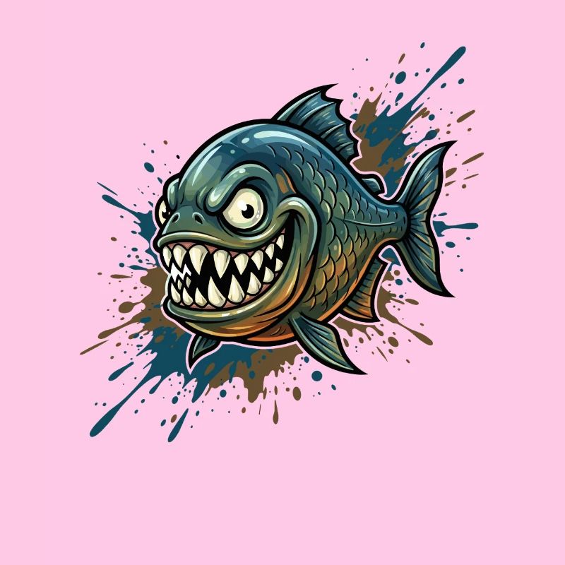 Piranha courageux avec des éclaboussures de peinture