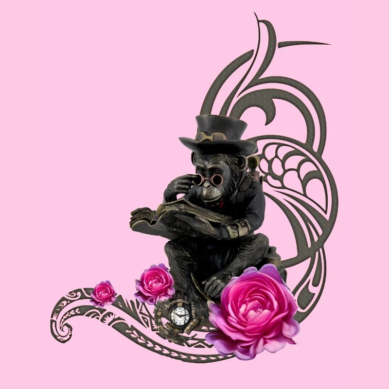 Funny steampunk monkey reads a book