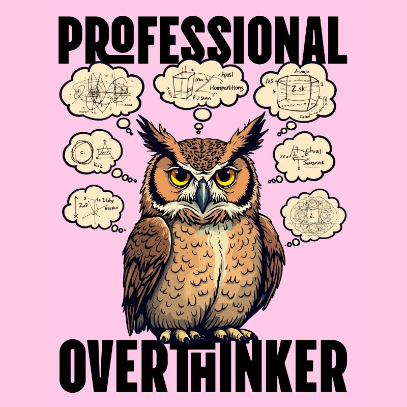 Professional Overthinker – Eule mit Gedankenblasen