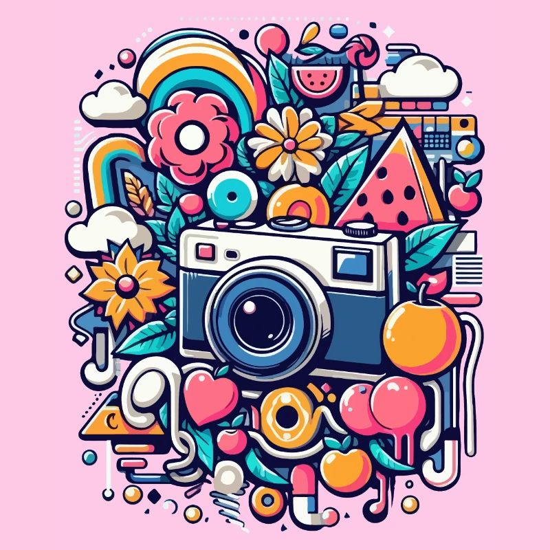 Bunte Collage mit Kamera