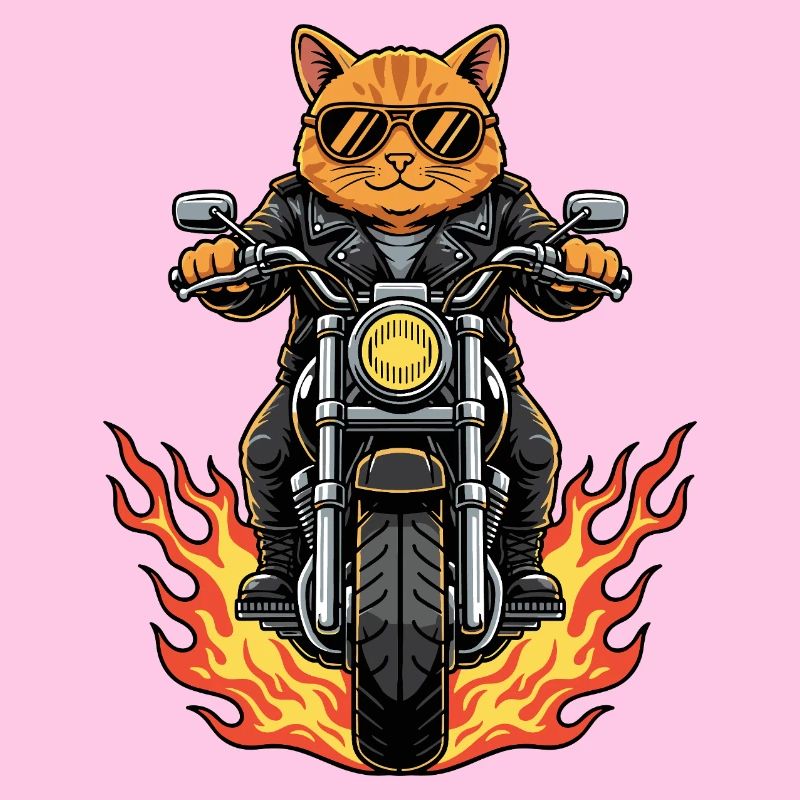 Coole Biker Katze Motorradflammen