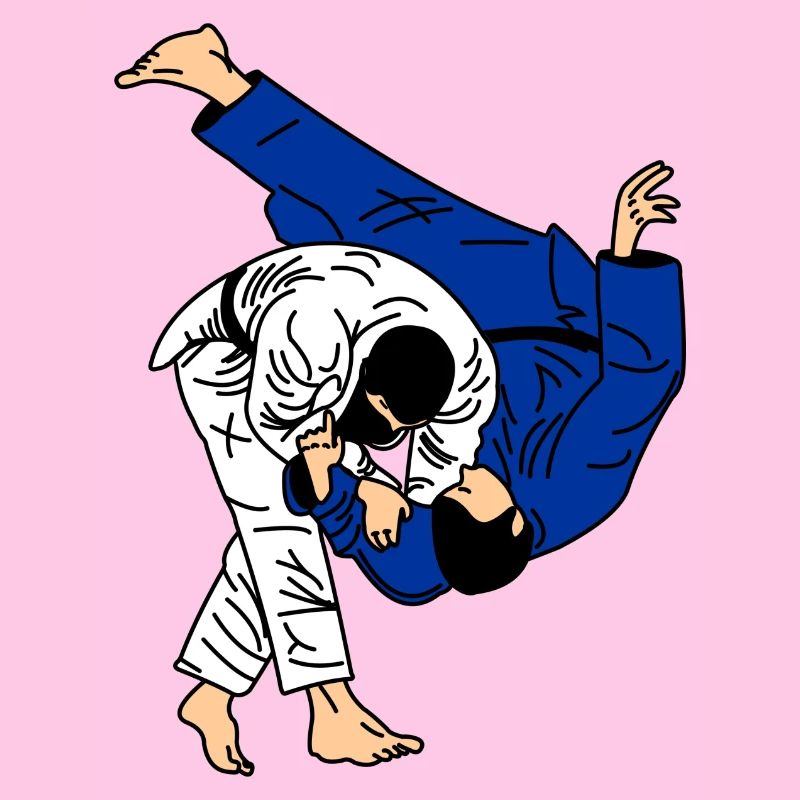 Judo werfen im Wettkampf blau-weißer Anzug oder Kimono