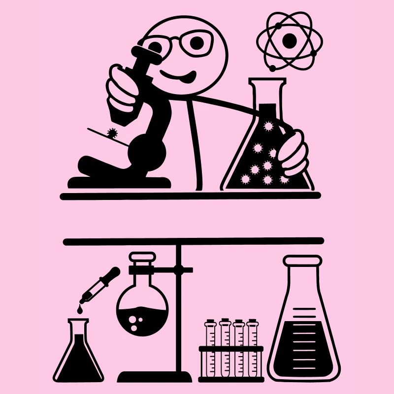 Lab with stickmen looking into microscope