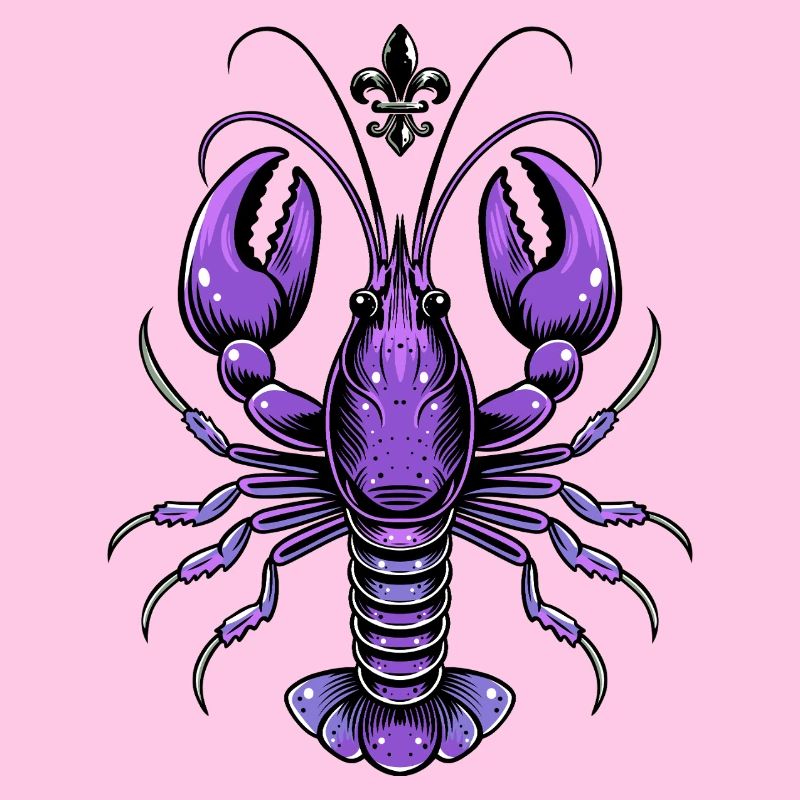 Mardi Gras crawfish with fleur-de-lis design