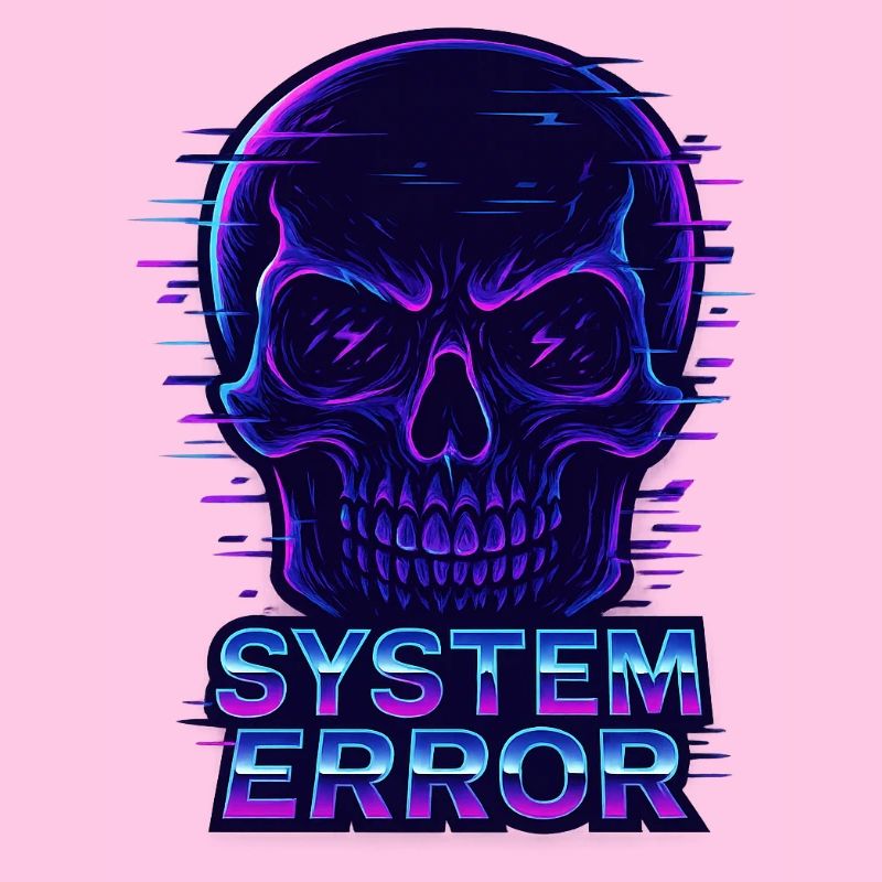 Neon Glitch Schädel mit Systemfehlertext