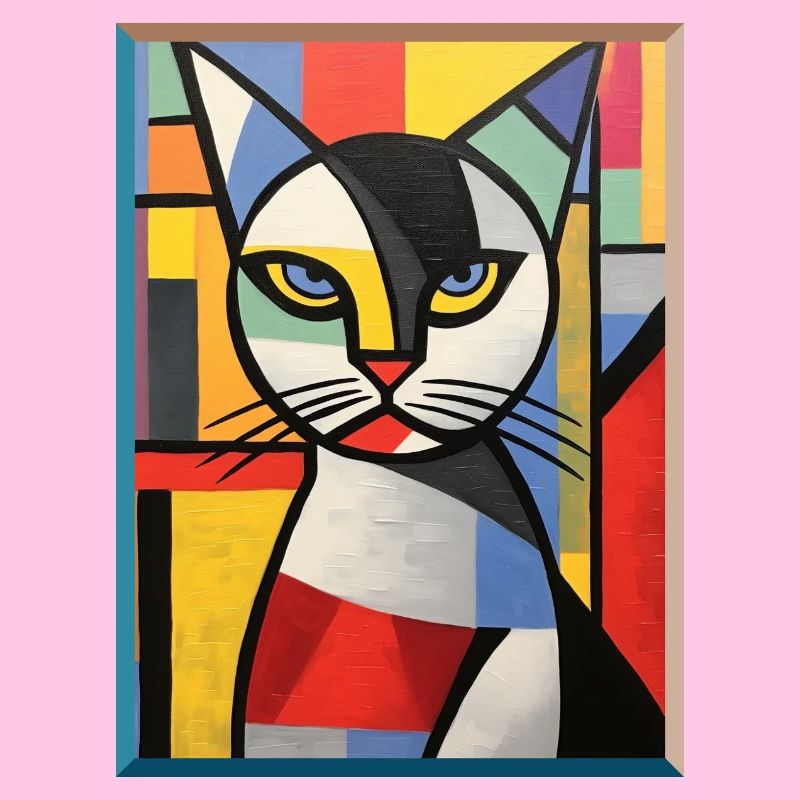 Tête de chat abstraite en blocs de couleur style Pop Art