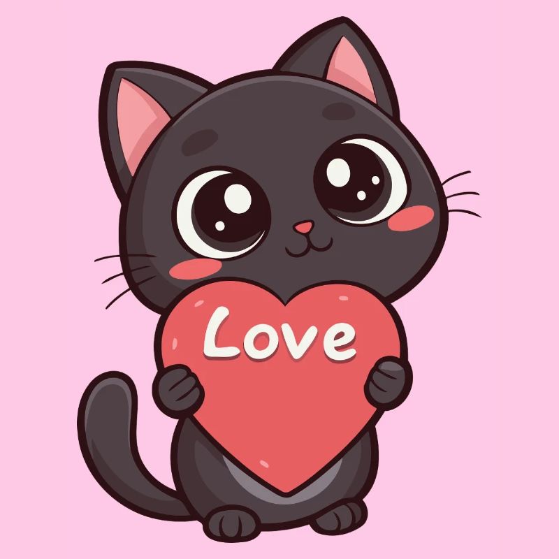 Schwarze Katze mit Herz-Liebe