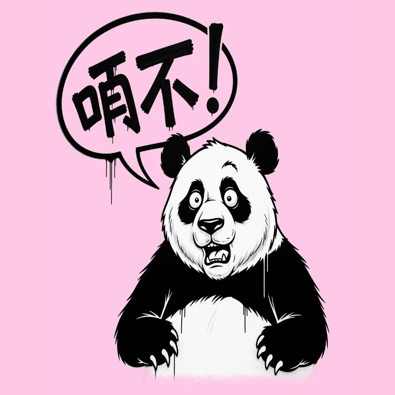 Talkative Panda in Black and White Cartoon