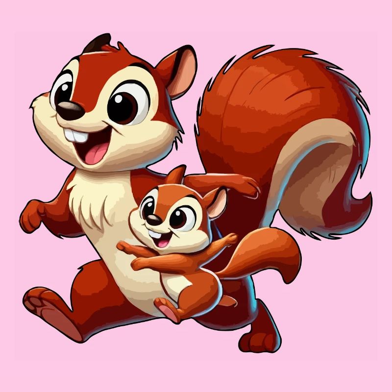 Eichhörnchen-Mutter und Kind beim Herumtollen