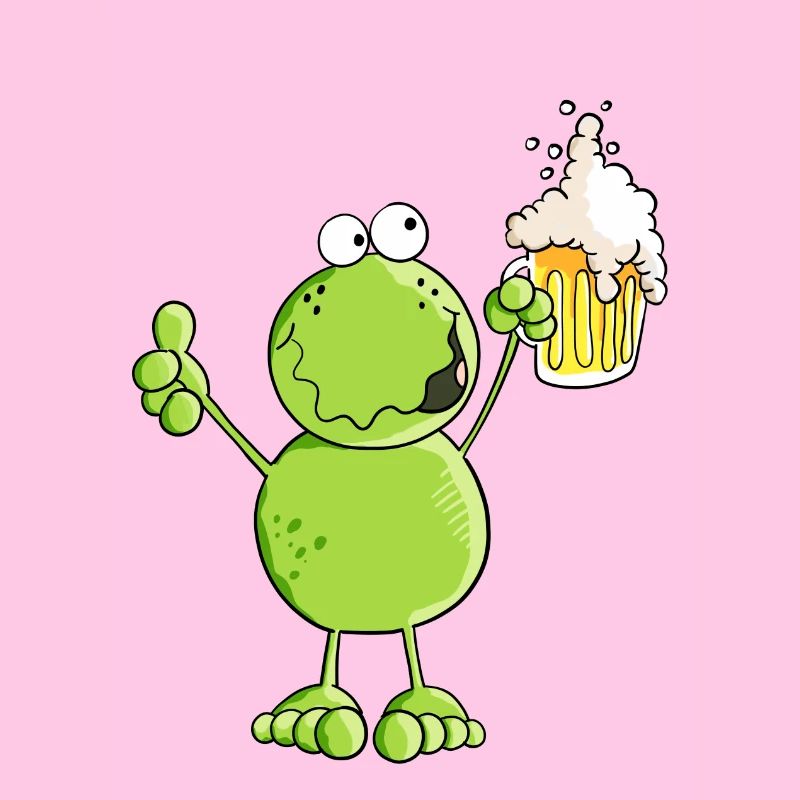 Frosch hebt ein Bier - Prost - Alkohol - Comic