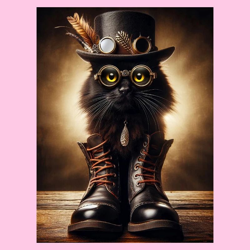 Steampunk Black Cat with Stylish Accessories