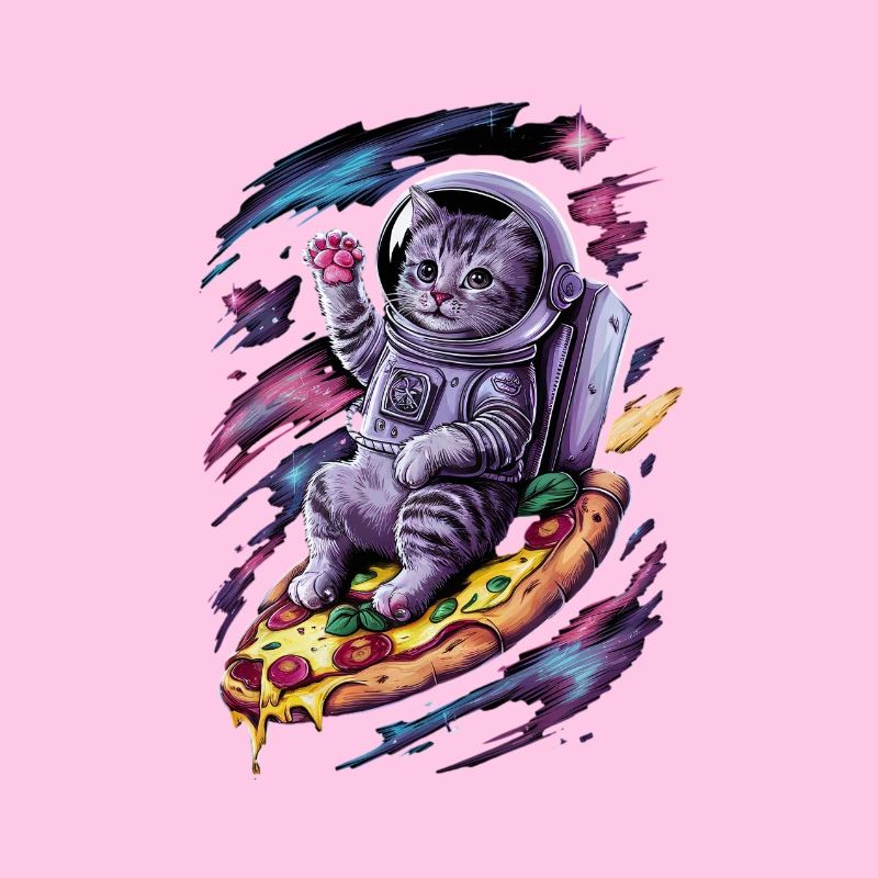 Cat Galaxy On Pizza Flight Space Adventure