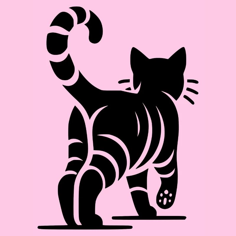 Back view of an elegant cat with stripes