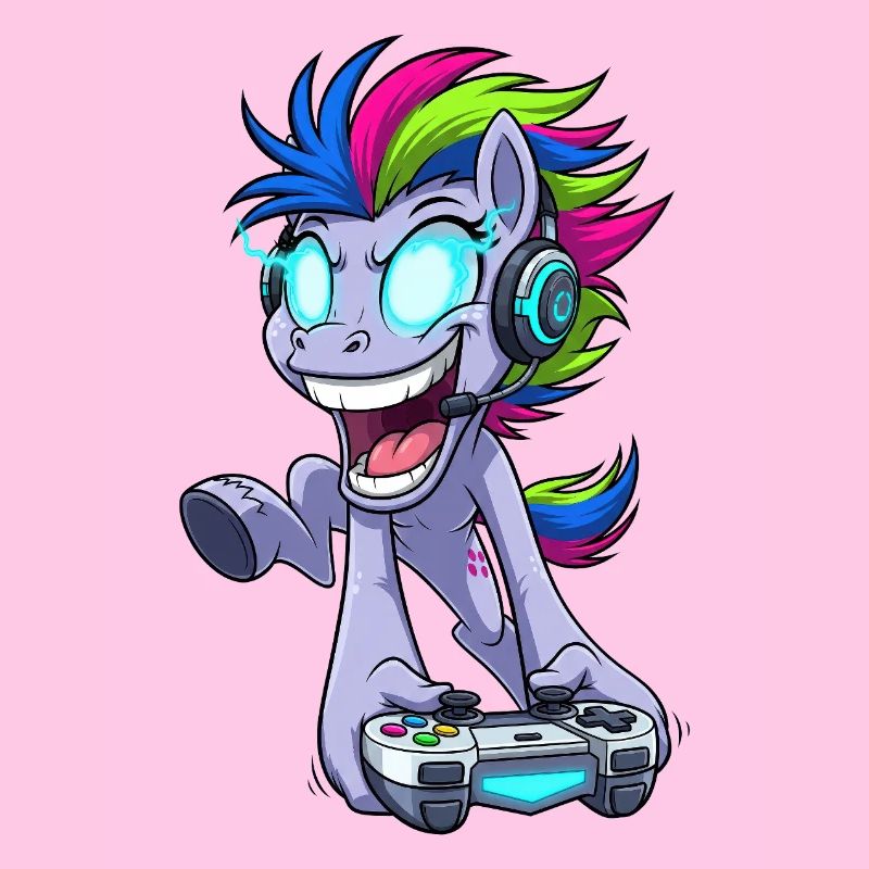 Funkelnder Gaming Pegasus mit Kopfhörer