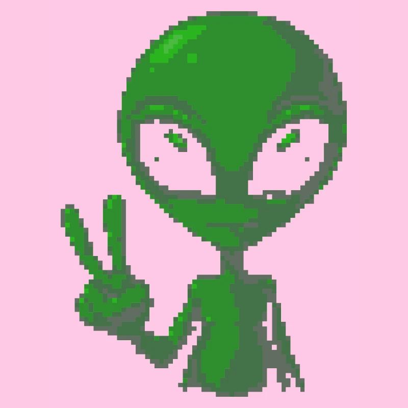 Pixel grünes Alien-Friedenszeichen