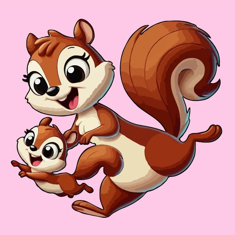 Eichhörnchen-Mutter und Kind beim Herumtollen