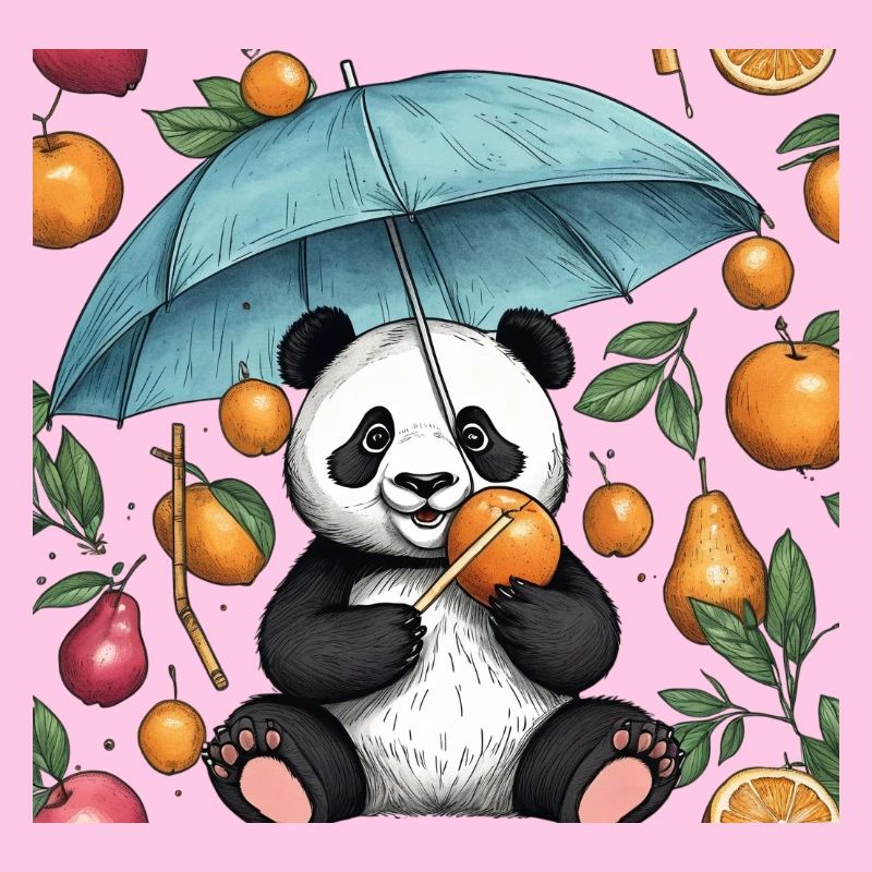 Panda dessiné à la main avec parapluie