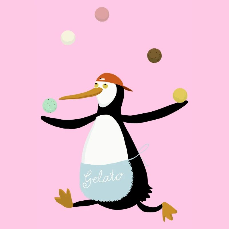 Pinguin jongliert Eis
