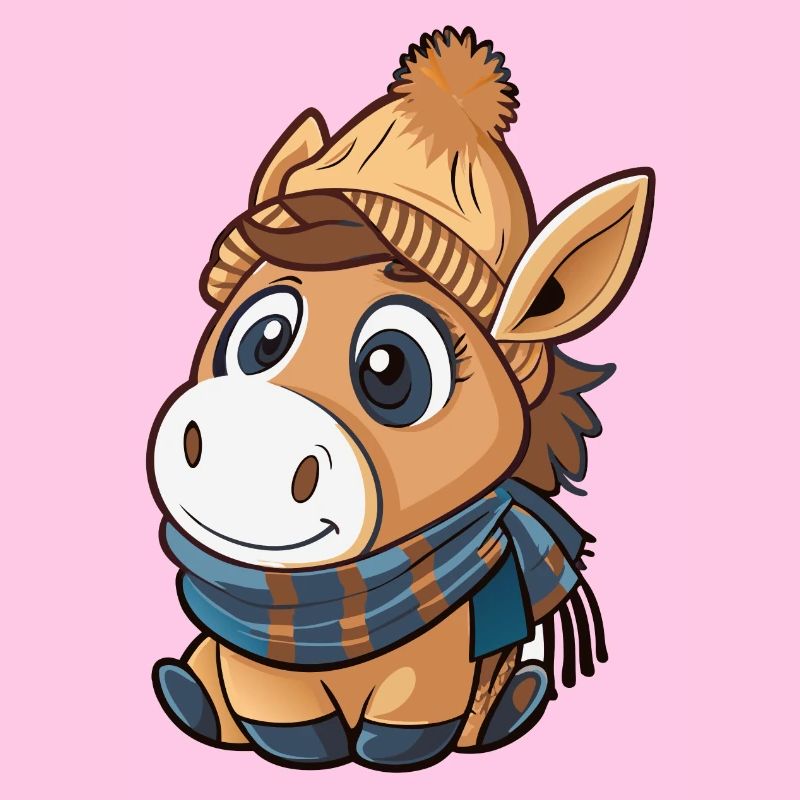 Âne mignon avec écharpe et chapeau à pompon.