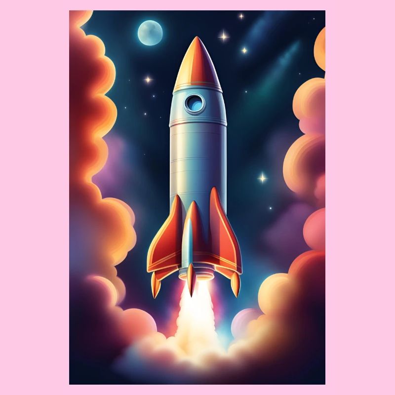 Rocket ship flying to space