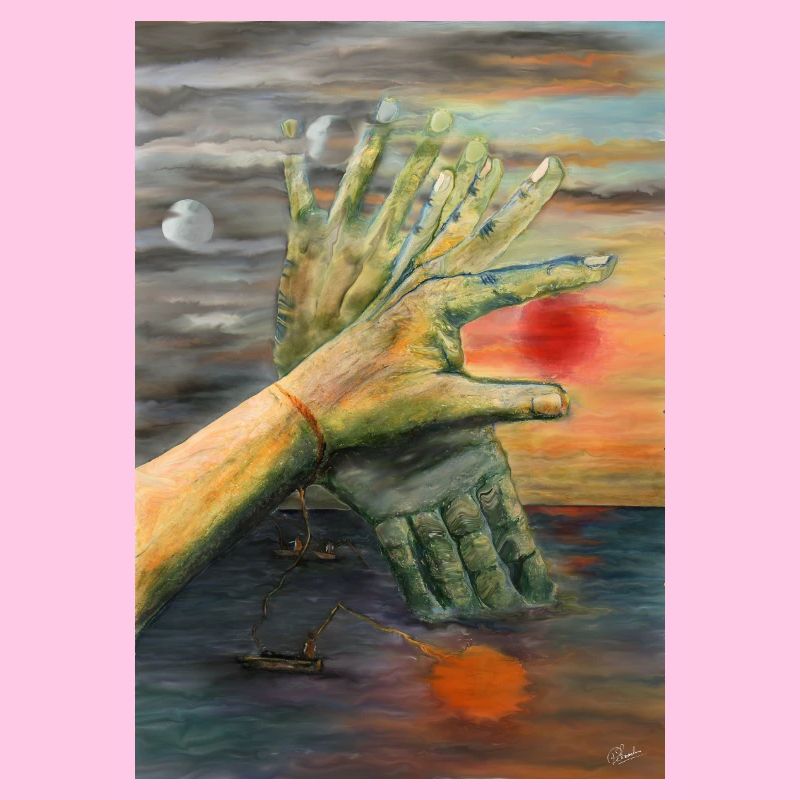 Surreal Twin Hands at Sunset