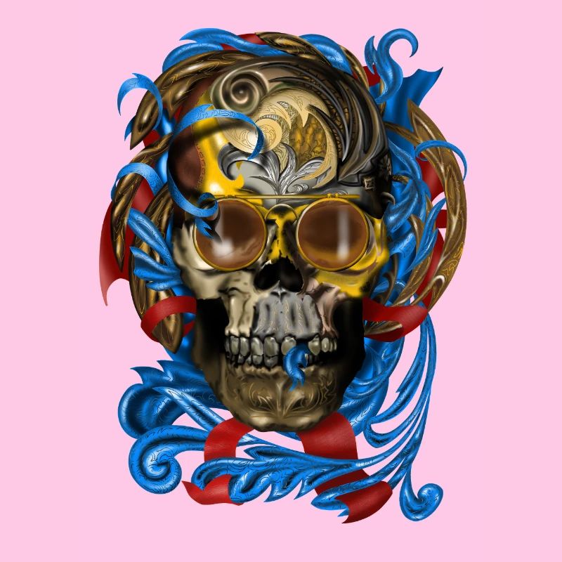 Barock Skull mit Blau Bändern