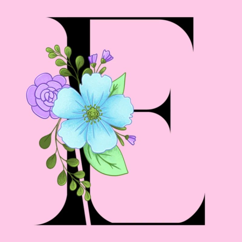 Eleganter Buchstabe 'E' mit Blumen