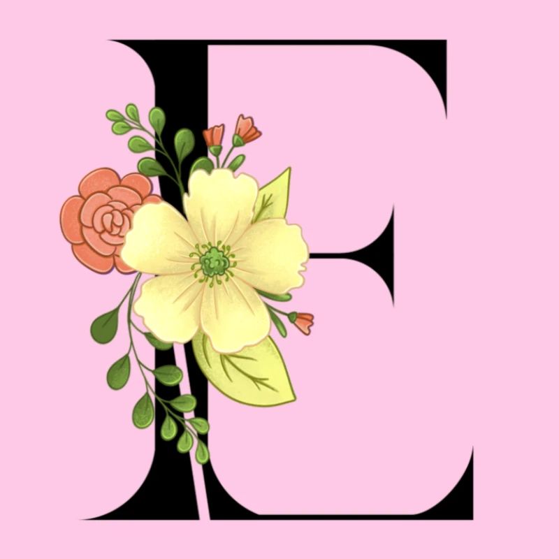 Eleganter Buchstabe 'E' mit Blumen