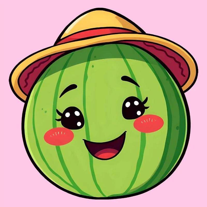 Pastèque souriante avec chapeau de soleil - Bande dessinée originale