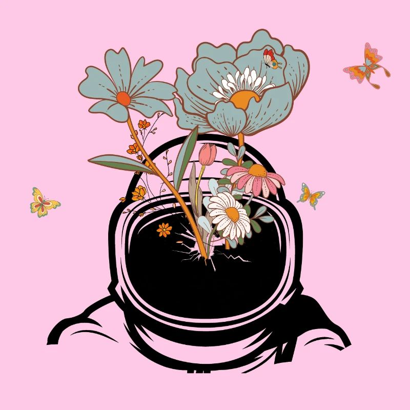 Astronaut mit Retro-Blumen - Geschenkidee