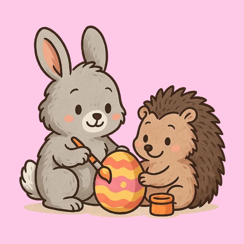 Rabbit & Hedgehog Painting Easter Eggs – Sweet Easter Duo