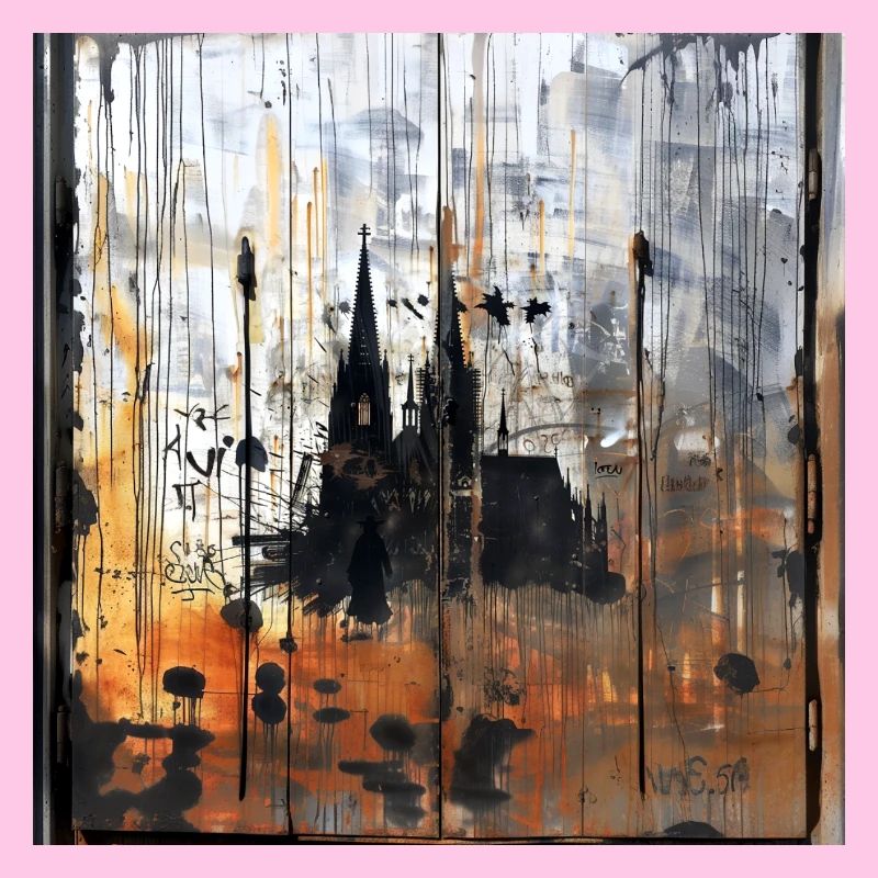 Graffiti Cologne Cathedral Silhouette Rusty Background